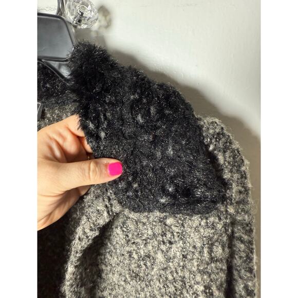 Vintage Y2K Eye Candy Gray Boho Faux Fur Duster Cardigan Whimsygoth Fairy L - Picture 6 of 8